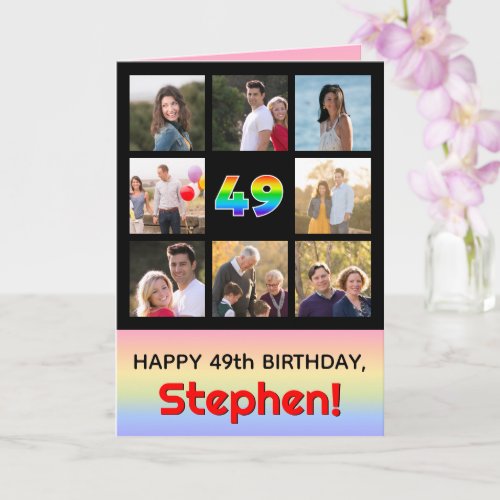 49th Birthday: Fun Rainbow #, Custom Photos + Name