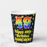 [ Thumbnail: 49th Birthday: Fun Stars Pattern and Rainbow 49 Paper Cups ]