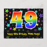 [ Thumbnail: 49th Birthday: Fun Stars Pattern, Rainbow 49, Name Postcard ]