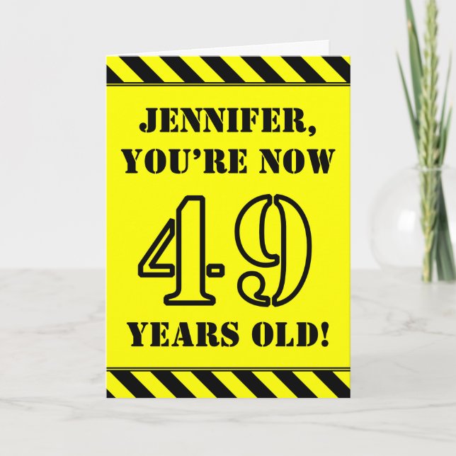 49th Birthday: Fun Stencil Style Text, Custom Name Card (Front)