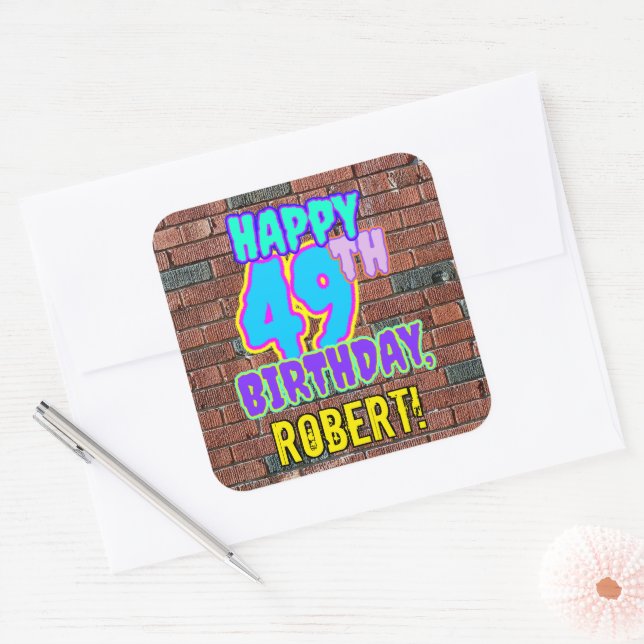 49th Birthday – Fun, Urban Graffiti Inspired Look Square Sticker (Envelope)