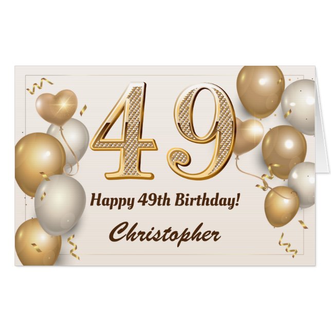 49th Birthday Gold Balloons Confetti Extra Large Card (Front Horizontal)