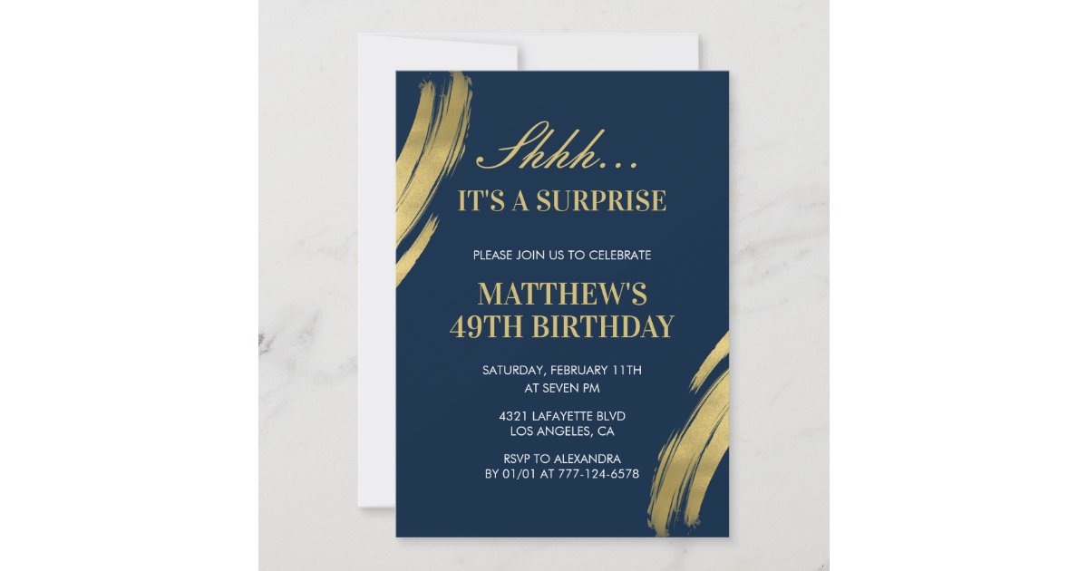 49th birthday invitation Surprise party Men Navy