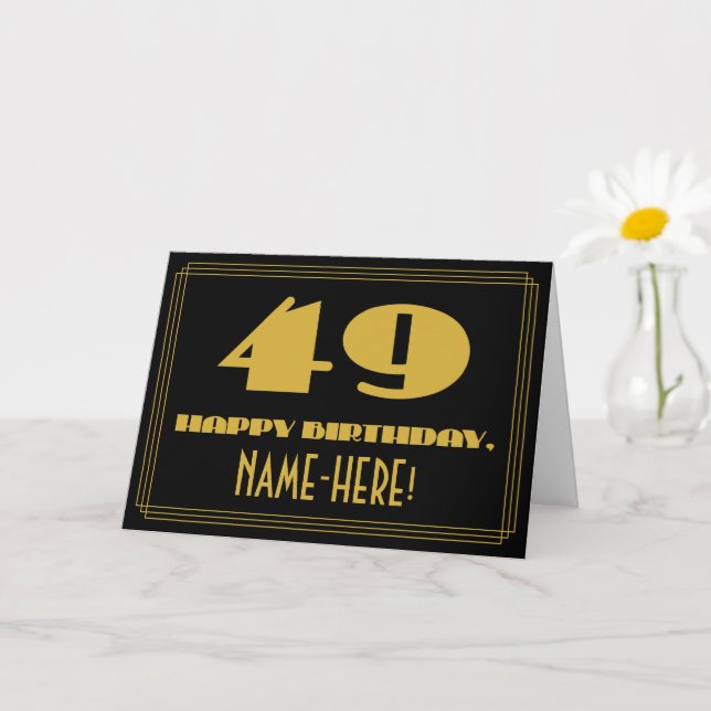 49th Birthday: Name + Art Deco Inspired Look "49" Card (Small Plant)