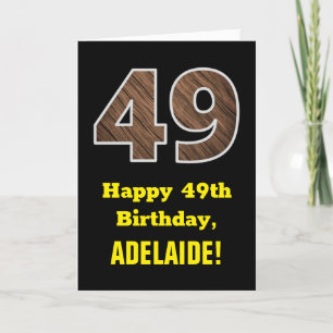 49th Birthday: Name, Faux Wood Grain Pattern "49" Card