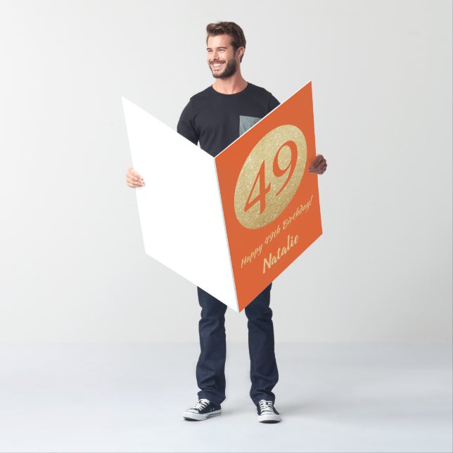 49th Birthday Orange Gold Glitter Extra Large Card (In Situ)