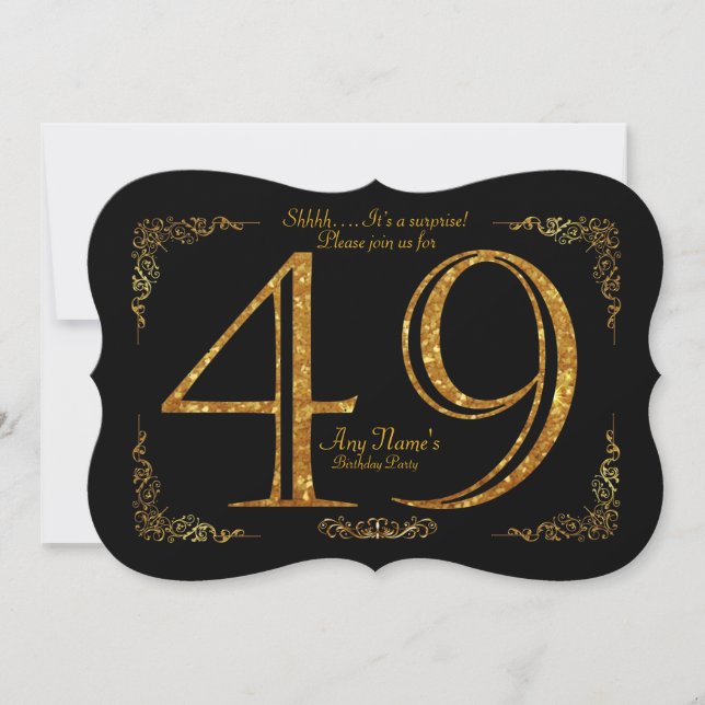 49th,Birthday party 49th,great Gatsby,black & gold Invitation (Front)