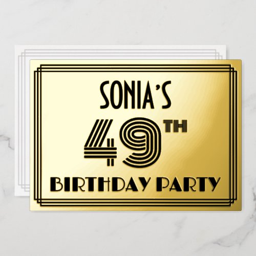 49th Birthday Party  Art Deco Style 49  Name Foil Invitation