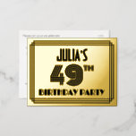[ Thumbnail: 49th Birthday Party ~ Art Deco Style “49” + Name Postcard ]