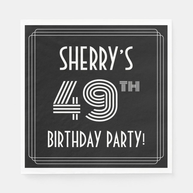 49th Birthday Party: Art Deco Style + Custom Name Napkins (Front)