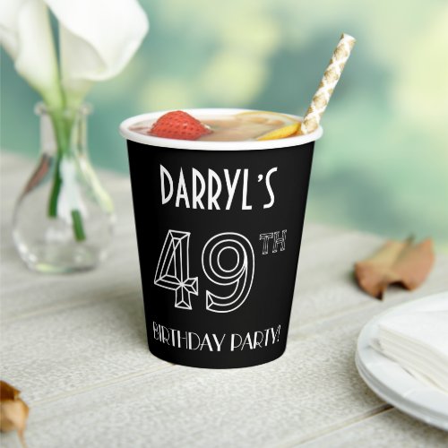 49th Birthday Party Art Deco Style  Custom Name Paper Cups