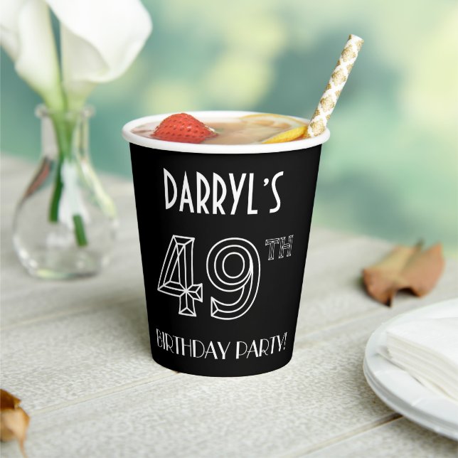 49th Birthday Party: Art Deco Style + Custom Name Paper Cups (Insitu)