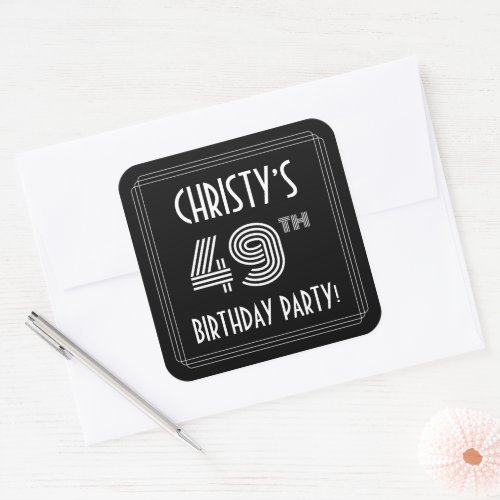 49th Birthday Party Art Deco Style  Custom Name Square Sticker