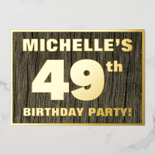 49th Birthday Party: Bold, Faux Wood Grain Pattern Foil Invitation