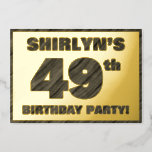 [ Thumbnail: 49th Birthday Party — Bold, Faux Wood Grain Text Invitation ]