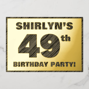 49th Birthday Party — Bold, Faux Wood Grain Text Foil Invitation