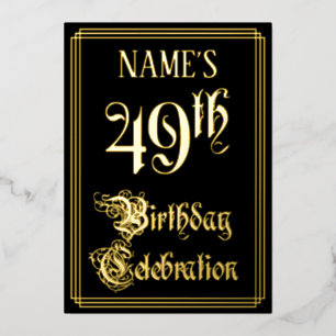 49th Birthday Party — Fancy Script & Custom Name Foil Invitation