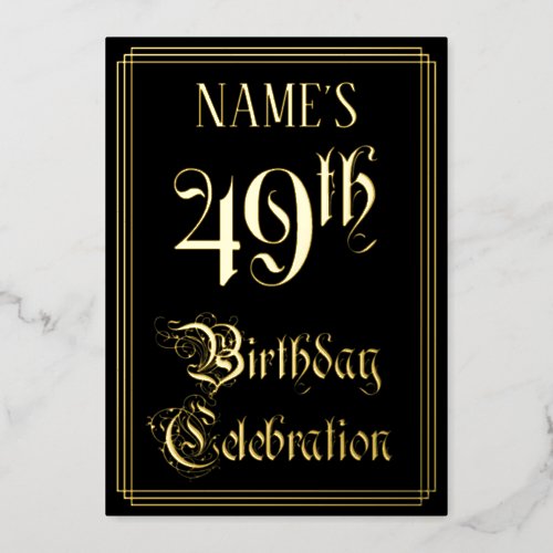 49th Birthday Party  Fancy Script  Custom Name Foil Invitation
