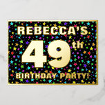 [ Thumbnail: 49th Birthday Party — Fun, Colorful Stars Pattern Invitation ]