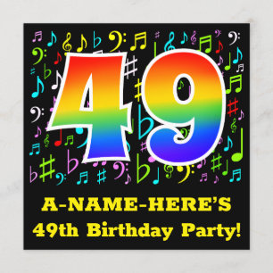 49th Birthday Party: Fun Music Symbols, Rainbow 49 Invitation