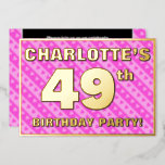 [ Thumbnail: 49th Birthday Party — Fun Pink Hearts and Stripes Invitation ]