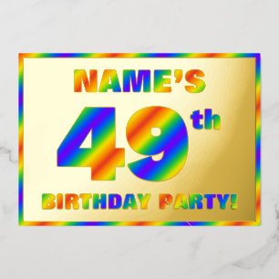 49th Birthday Party — Fun, Rainbow Spectrum “49” Foil Invitation