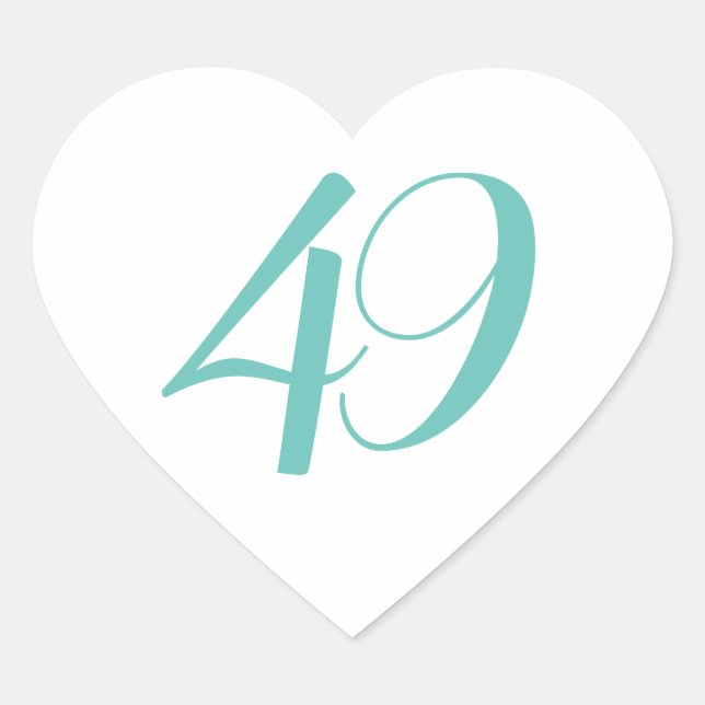 49th Birthday Party Teal Forty Nine Custom Age Heart Sticker (Front)