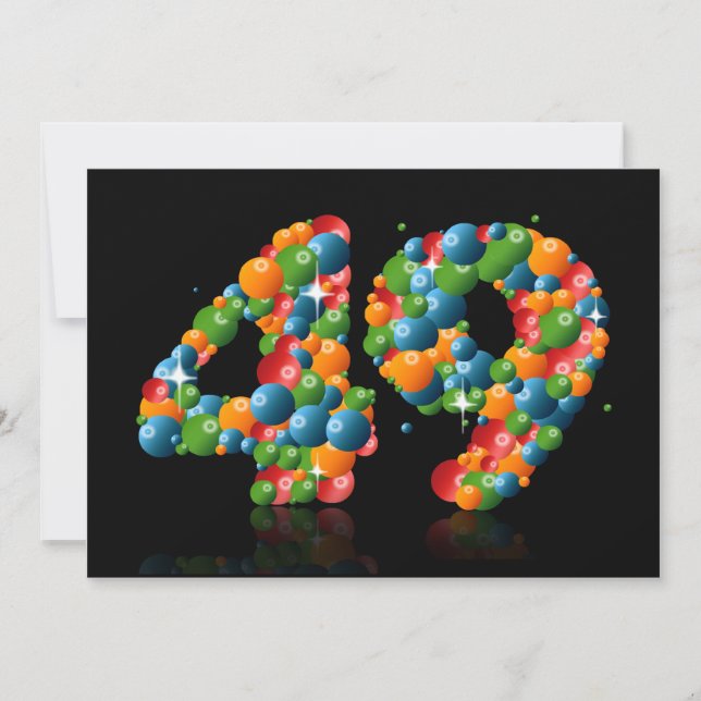 49th Birthday party, with bubbles and balls Invitation (Front)