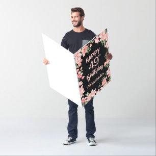 49th Birthday Pink Peach Watercolor Floral Black Card