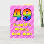 [ Thumbnail: 49th Birthday: Pink Stripes & Hearts, Rainbow # 49 Card ]