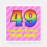 [ Thumbnail: 49th Birthday: Pink Stripes & Hearts, Rainbow # 49 Napkins ]