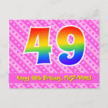[ Thumbnail: 49th Birthday: Pink Stripes & Hearts, Rainbow 49 Postcard ]