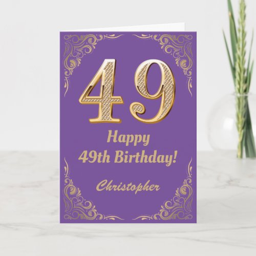 49th Birthday Purple and Gold Glitter Frame Card