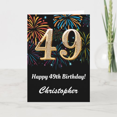 49th Birthday Rainbow Fireworks Black and Gold Card