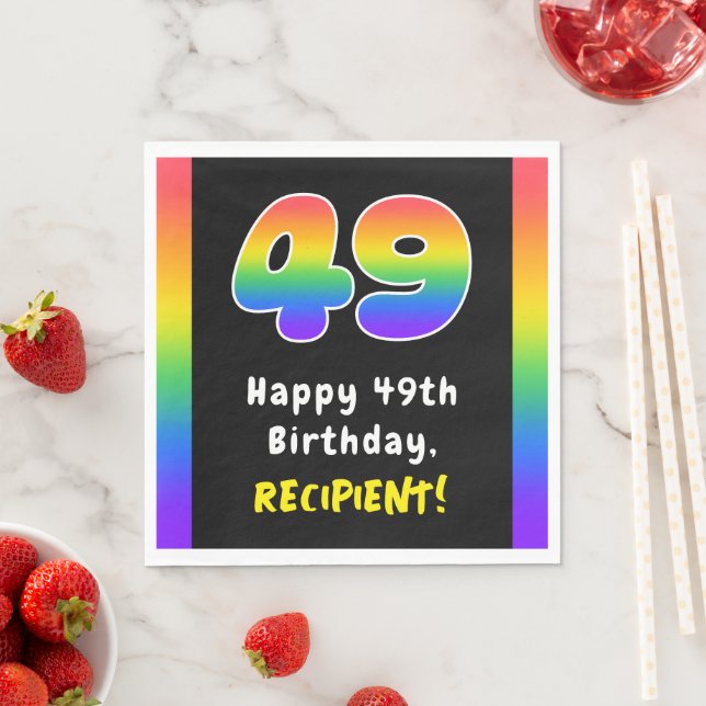 49th Birthday: Rainbow Spectrum # 49, Custom Name Napkins (Insitu)