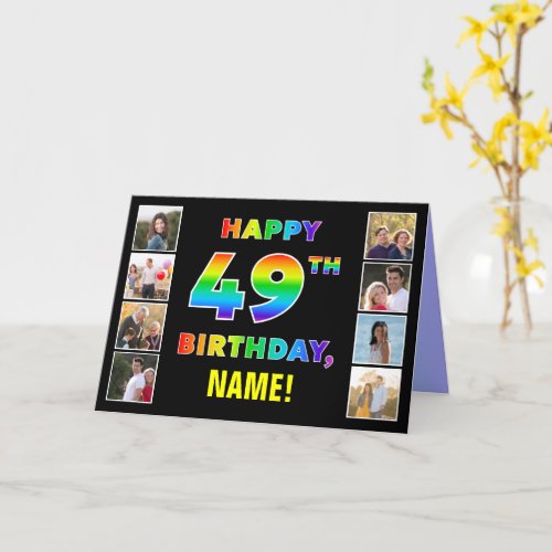 49th Birthday Rainbow Text Custom Photos  Name Card