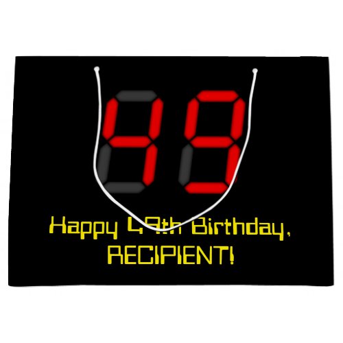 49th Birthday Red Digital Clock Style 49  Name Large Gift Bag