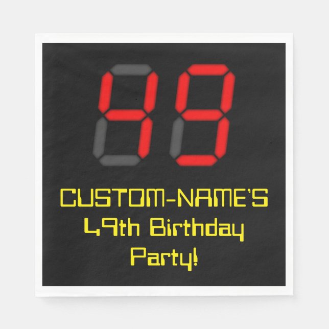 49th Birthday: Red Digital Clock Style "49" + Name Napkins (Front)