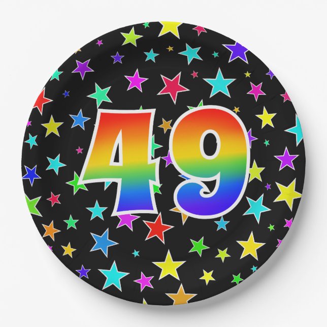 49th Event: Bold, Fun, Colorful Rainbow 49 Paper Plates (Front)