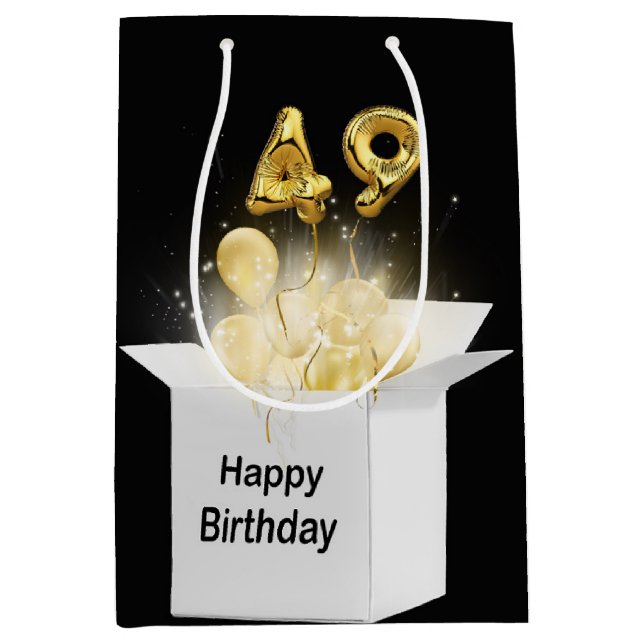 49th Gold Birthday Balloons in White Box  Medium Gift Bag (Front)