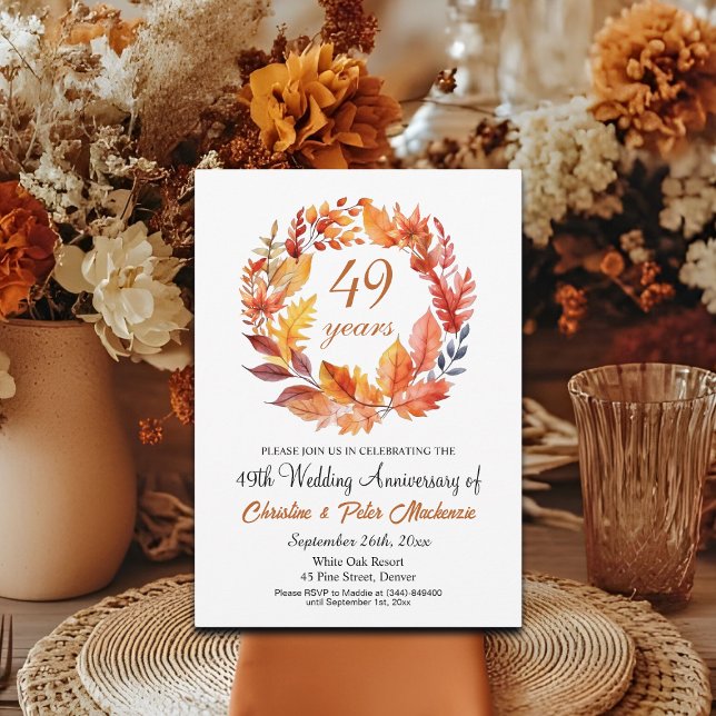 49th Wedding Anniversary Fall Floral Garland Invitation (Creator Uploaded)
