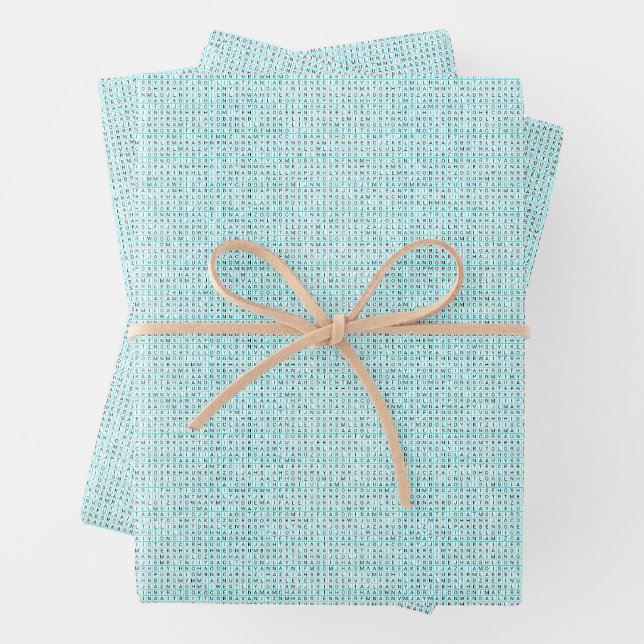 4,000+ Boys Names Word Search Puzzle Grid Wrapping Paper Sheets (In situ)