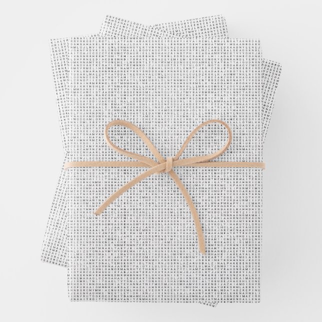 4,000+ Boys Names Word Search Puzzle Wrapping Paper Sheets (In situ)