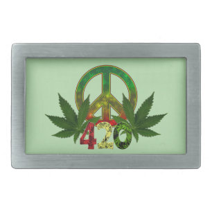 4 20 Rasta Peace Weed Green Belt Buckle