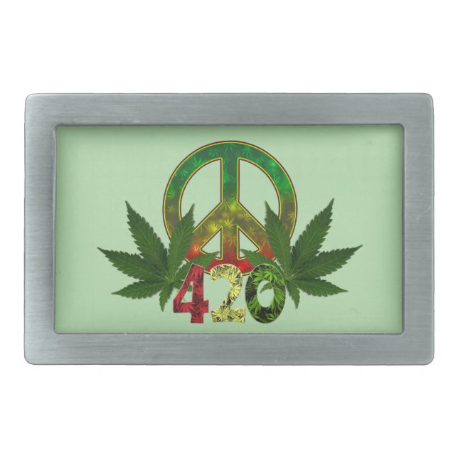 4 20 Rasta Peace Weed Green Belt Buckle (Front)