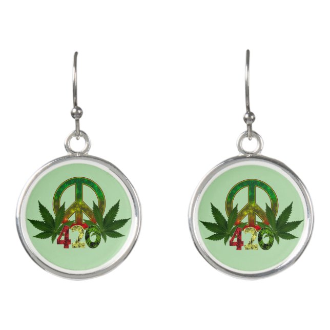 4 20 Rasta Peace Weed Green Earrings (Front)