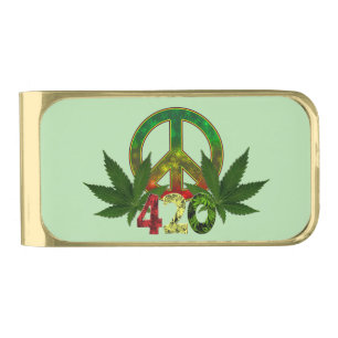 4 20 Rasta Peace Weed Green Gold Finish Money Clip