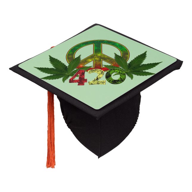 4 20 Rasta Peace Weed Green Graduation Cap Topper (Angled)