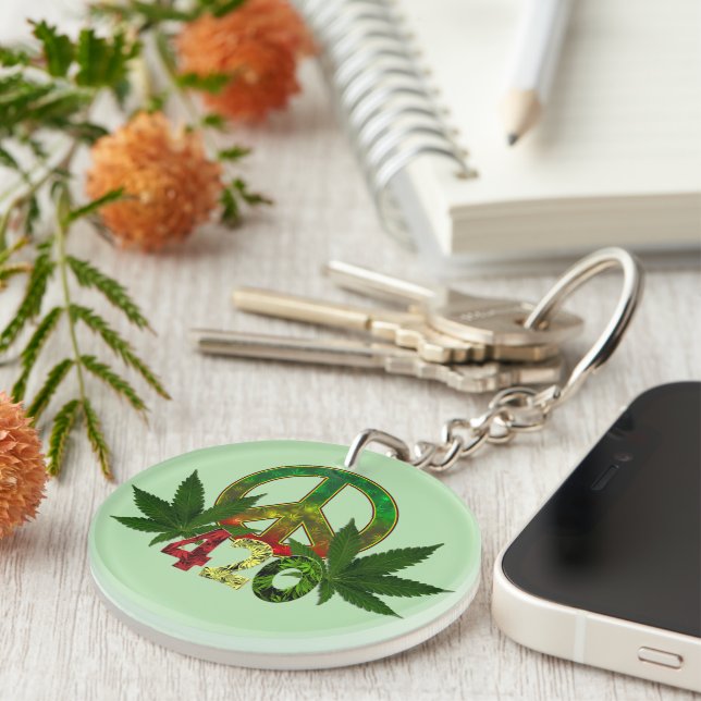 4 20 Rasta Peace Weed Green Keychain (Front Right)