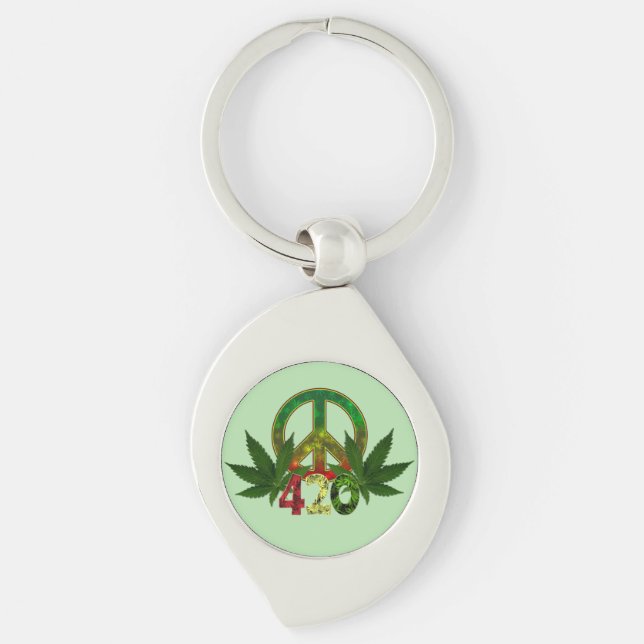 4 20 Rasta Peace Weed Green Keychain (Front)